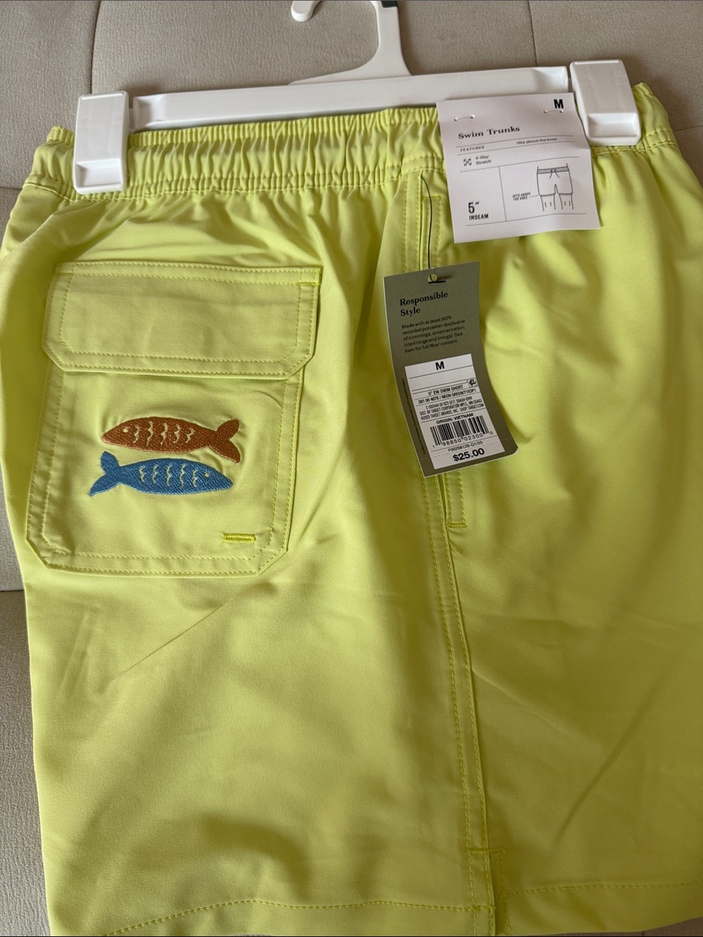 Goodfellow & Co Neon Yellow Swim Trunks with Fish Embroidery